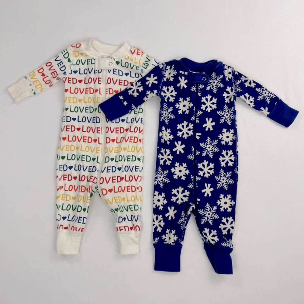 Set of 2 Hanna Andersson 0-3 Month Footless Zip Up Onesies Gender Neutral Bundle